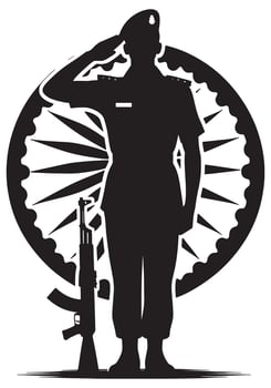 Military silhouette honoring nation with rifle and emblem for patriotic designs and remembrance days vector