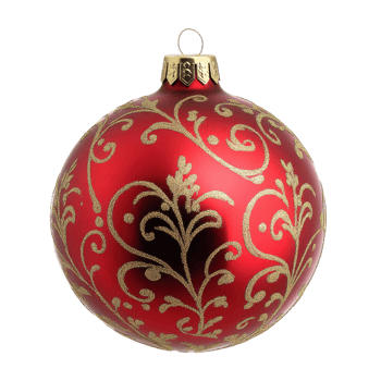Red decorative ornament with gold patterns perfect for holiday celebrations and tree decorations during the festive season, Transparent Background png
