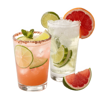 Two drinks with grapefruit and lime slices png