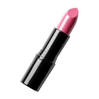 Bright pink lipstick displayed in a sleek black tube is perfect for enhancing makeup looks during any occasion, Transparent Background png