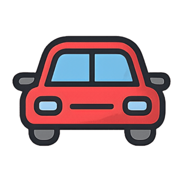Flat Illustration of a Cartoon-Style Car Icon with Bold Outlines png