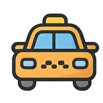 Flat Illustration of a Cartoon-Style Taxi Icon with Bold Outlines png