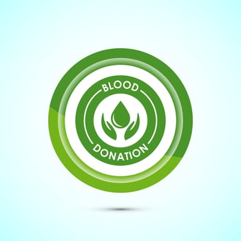Blood donation icon design illustration, Donate blood badge label sign, Green color button design vector