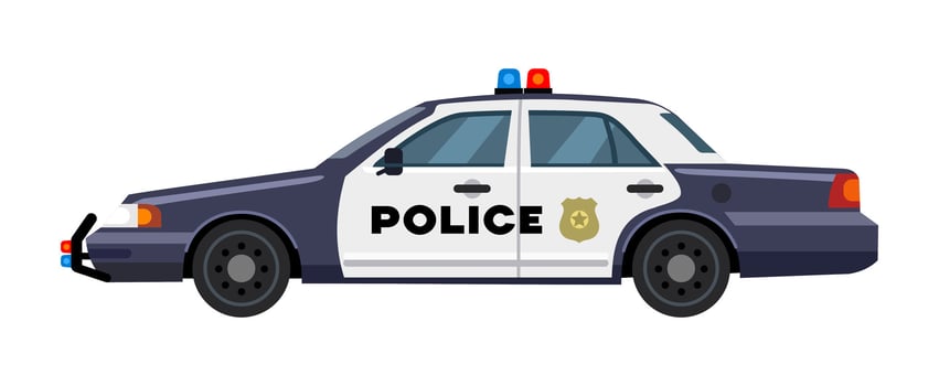 American police car on a white background, side view. vector