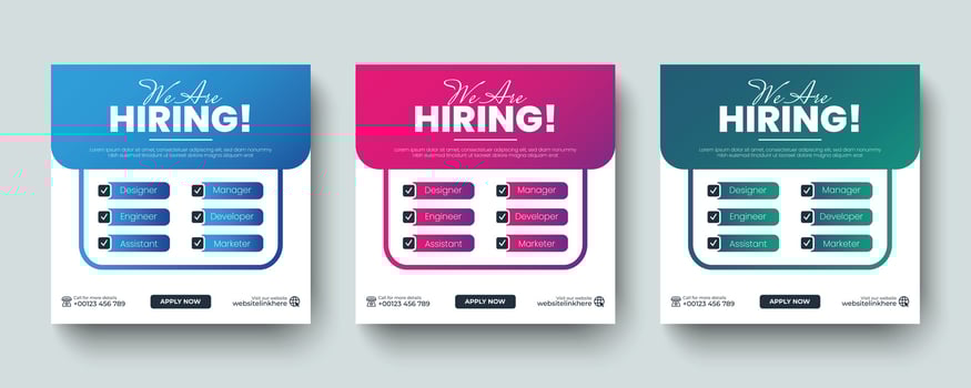 We are hiring job vacancy social media post and square web banner design template. Template design for professional hiring social media web banner layout template design. vector