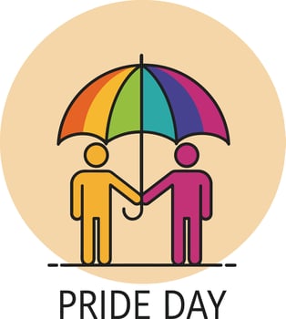 Pride day illustration with two people holding rainbow umbrella symbolizing equality and support for LGBTQ community vector