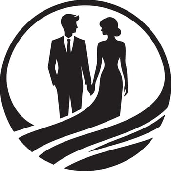 Logo of Elegant Wedding Couple Silhouette In Circular Frame Art vector