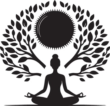 Logo of Woman Meditating Under a Tree of Knowledge vector