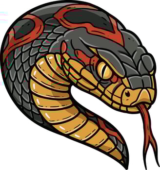 Aggressive stylized snake head with red and orange markings striking pose illustration vector