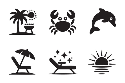 Simple Black and White Summer Vacation Icons vector