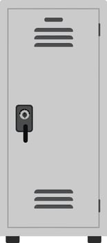 Grey metal locker with combination lock and ventilation slots illustration in simple style vector