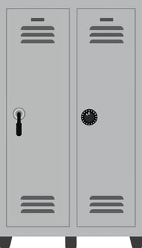 Metal school locker with key lock and combination dial in gray color illustration vector