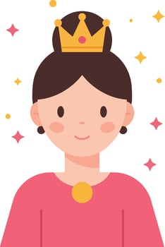 Girl wearing golden crown with pink dress and sparkling stars illustration for princess or royalty theme vector