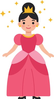 Princess wearing pink dress and golden crown with sparkling stars illustration vector