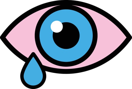 Human eye with blue iris and pink sclera shedding a single tear illustration simple design vector