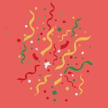 Confetti and Streamers Illustration with Red Green Yellow Colors on Coral Background for Celebration and Party Decor vector