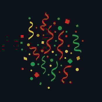 Colorful party confetti and streamers illustration for celebration and festive event decorations in red green yellow vector