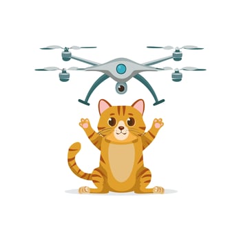 Cute Cat flying a drone flat design vector
