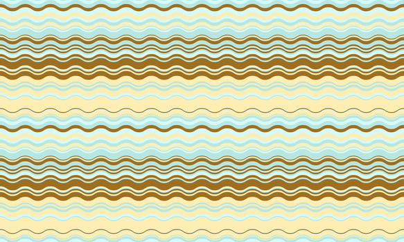 Seamless wavy stripes pattern in pastel blue, beige, and brown. Perfect for textile designs, website backgrounds, and scrapbooking projects. Evokes feelings of calm and gentle movement. vector