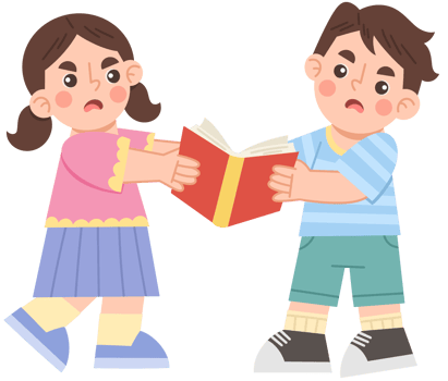 Illustration of boy and girl fighting over a book png
