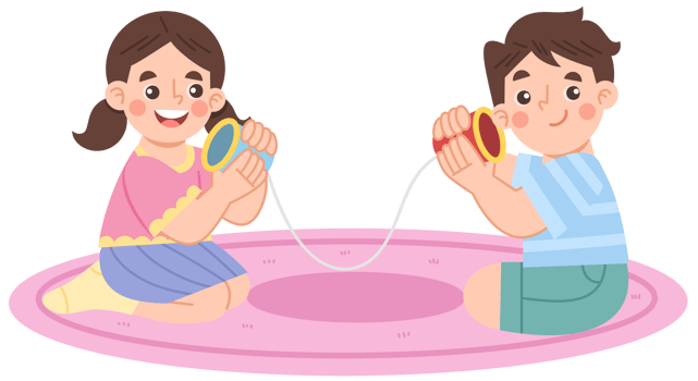 Illustration of Children Playing with String Telephone png