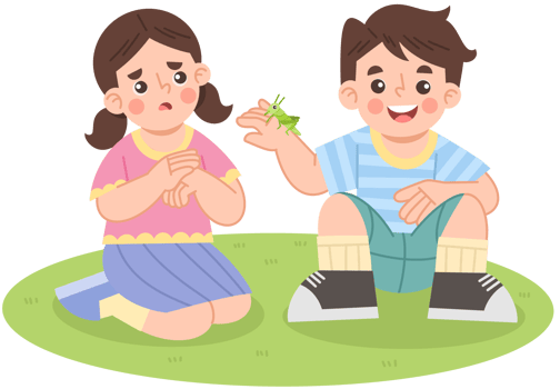 Illustration of Children Playing on Grass with Insect png