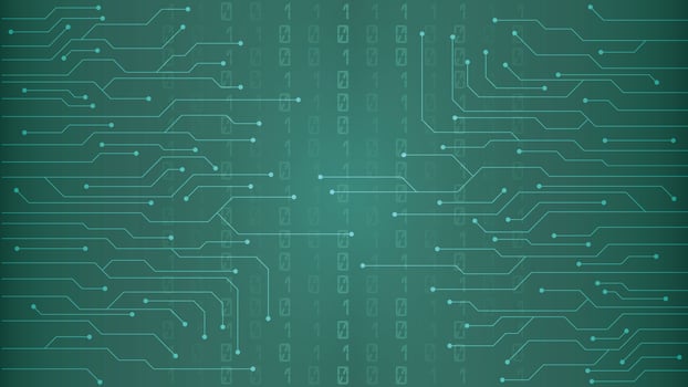 Futuristic green background featuring circuit board lines and binary code perfect for digital themes technology interfaces coding projects and software presentations vector