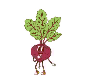 Cartoon groovy beet vegetable funny character vector