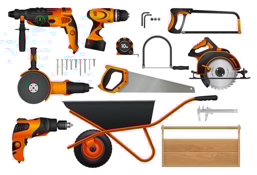 Construction diy tools realistic 3d set vector