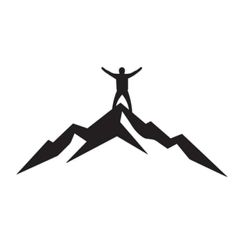 Courageous Mountain Climber Silhouette Ascending Sharp Mountain Formation vector