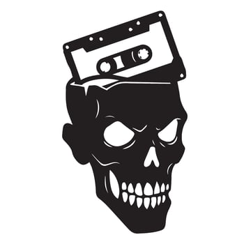 Music skull with cassette for alternative rock album cover or poster design vector