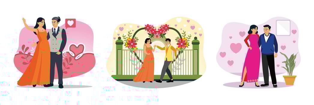 A couple dressed elegantly and romantically in a romantic moment and become a happy family. vector