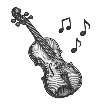 Etched violin with music notes transparent background artistic concept detailed hobbies elegant viewpoint png