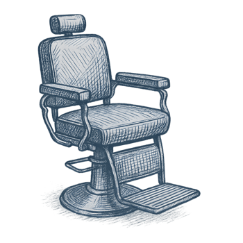 Transparent ink pen sketch of a vintage barber chair against a clean background in a creative studio environment png