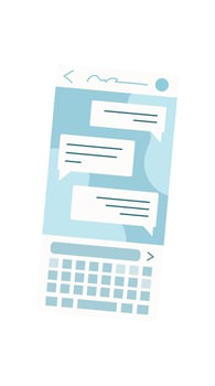 A smartphone screen displays a chat app interface. A user interacts with a messaging application on their phone. Digital communication between people featured in this social media context. Ideal for vector