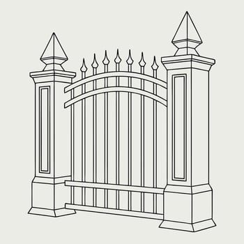 Black and white minimalist illustration of ornate gate vector