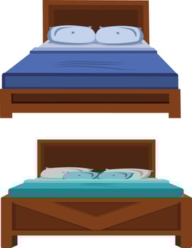 Bed With Sheet And Pillow Two Set of Beds Bedroom Decor vector
