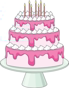 Pink Birthday Cake Three Floor Celebration Food vector