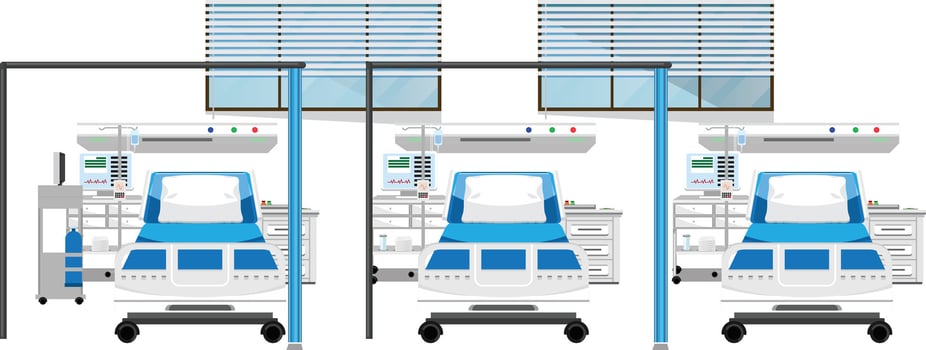 Hospital Furniture Bed Equipment Monitor In White Background vector