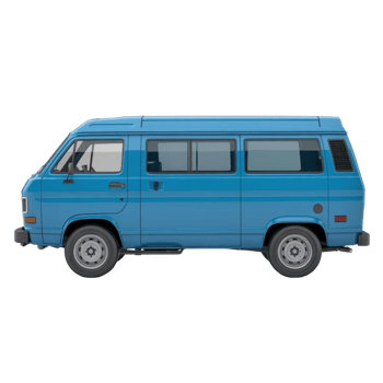 Side View Of A Bright Blue Vintage Camper Vehicle With Classic Wheels on Transparent Background png