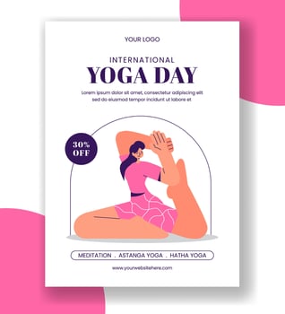 International Yoga Day Social Media Template with Calm Cartoon Background vector