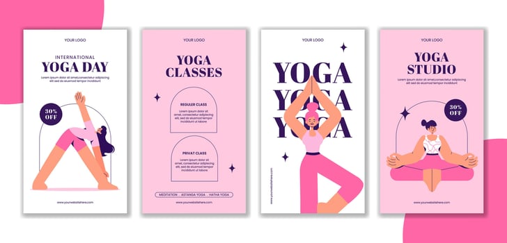 Cartoon Style Yoga Day Social Media Stories Template with Hand Drawn Elements vector