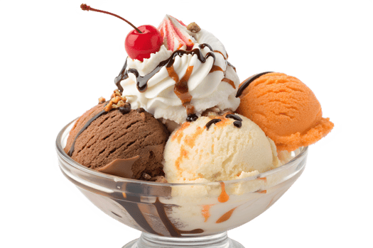 Ice cream sundae with cherries and chocolate png