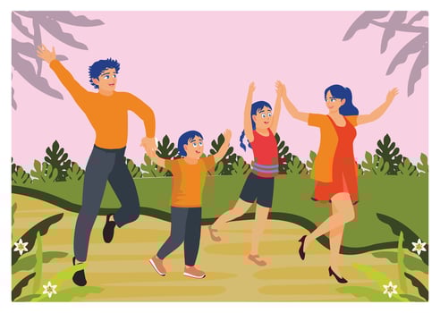 Happy Family Enjoying Outdoor Time Together in Nature. vector