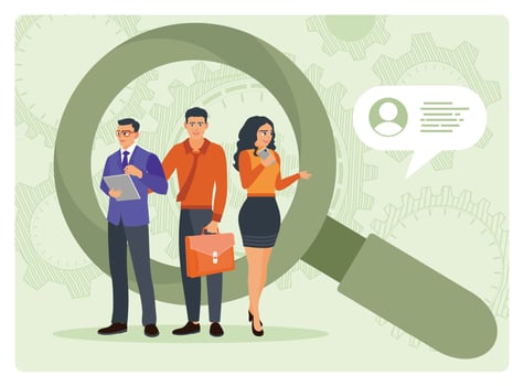 Human resource concept. HR Manager Looking for Job Candidates, Reviewing CV. vector