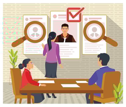 Professional Job Recruitment Scene with Staff Evaluating Resumes, and Selecting Suitable Candidates. vector