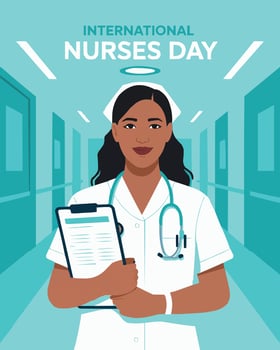 international nurses day nurse holding clipboard and clipboard in corridor vector