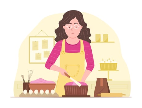 Baker Chef Woman Doing Cake Decorating in Bakery Shop vector