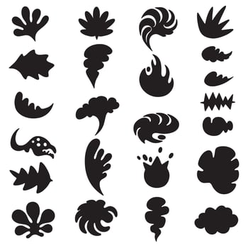 Groovy funky element tree, animal cartoon, flower and other element silhouette bundle with cartoon forest plants vector