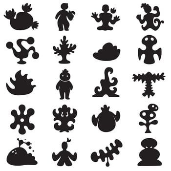 Groovy funky element tree, animal cartoon, flower and other element silhouette bundle with fun natural themes vector